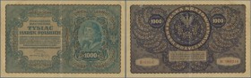 Poland: 1000 Marek Polskich 1919, P.29 erroneously printed in green color on front like the 500 Marek (P.28), reverse printed in brown as normal for t...