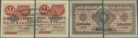 Poland: right and left half of 1 Grosz 1924 P. 42a, b, both in condition: aUNC. (2 pcs)