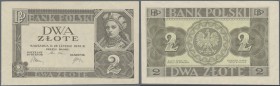 Poland: 2 Zlote 1936 without underprint P.36r, seldom offered note in great original shape with vertically folded, some other minor creases and a few ...