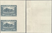 Poland: Uncut pair of the reverse of the 50 Zlotych 1940 or 1941 (like P.96, or 102) with watermark, some folds and spots outside the frame of the not...