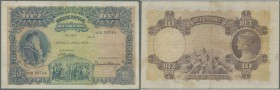 Portugal: 10 Escudos 1920 P. 117, horizontal and vertical folds, 2 border tears at upper border left, not repaired, still original colors and strong p...