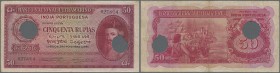 Portuguese India: Set with 3 Banknotes 50 Rupias 1945 with cancellation holes, P.38 in about Fine condtion as usually (3 pcs.)