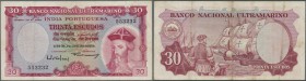 Portuguese India: 30 Escudos 1959 P. 41, used with folds, stains a long folds on back, no holes or tears, still strong paper and nice colors, conditio...