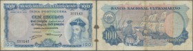 Portuguese India: Banco Nacional Ultramarino 100 Escudos 1959, P.43 without cancellation holes in used condition with lightly yellowed paper, some fol...