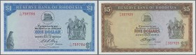 Rhodesia: 1 Dollar 1974 and 5 Dollars 1976, P.30, 36, both in aUNC condition (2 pcs.)