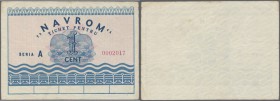 Romania: 1 Cent Navrom Serie A ND, P. NL., vertical folds, creases and handling in paper, no holes or tears, still strong paper and nice colors, condi...