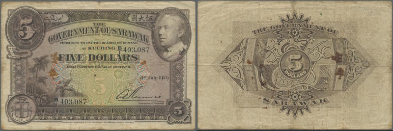 Sarawak: 5 Dollars 1929 P. 15 getting more and more rare on the market, in used ...