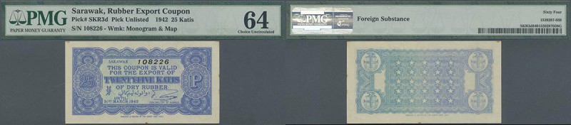 Sarawak: 25 Katis Rubber Coupon 1941 P. NL, SKR 3d, in condition: PMG graded 64 ...