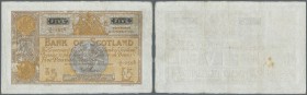 Scotland: 5 Pounds 1930 P. 82d, folded horizontally and vertically, stain dots at right on back, light color irritation at left part on front, no hole...