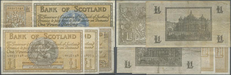 Scotland: set of 5 notes Bank of Scotland containin 1 Pound 1936 P. 91a (F), 1 P...
