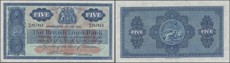 Scotland: 5 Pounds 1951 P. 161b, light vertical folds, otherwise crisp original ...