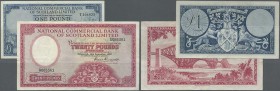 Scotland: set of 2 notes National Commercial Bank of Scotland 1 and 20 Pounds 1959 P. 265, 267, both in similar condition with much crispness in paper...