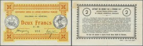 Senegal: 2 Francs 1917 P. 3c, center and horizontal fold, handling in paper, no holes or tears, crispness in paper, small tape attachment on back at u...