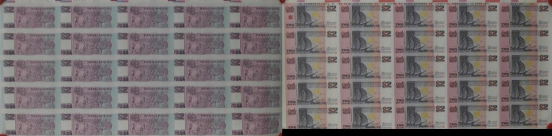 Singapore: uncut sheet of 25 pcs 2 Dollars ”25th Anniversary” P. 31A in conditio...