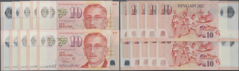 Singapore: Set with 10 Banknotes 10 Dollars 2004-2016, P.48a, all with prefix 9A...