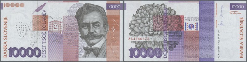 Slovenia: 10.000 Tolarjev 1994, P.20a, tiny dint at lower right corner, minor cr...