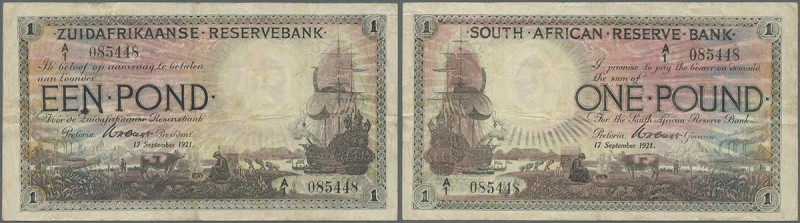 South Africa: 1 Pound 1921 first issue prefix A1 P. 75, crispness in paper and s...