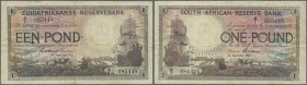 South Africa: 1 Pound 1921 first issue prefix A1 P. 75, crispness in paper and several vertical and horizontal folds, no holes or tears, condition: F+...