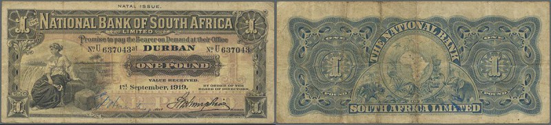 South Africa: Natal Issue of National Bank of South Africa, 1 Pound 1919 P. S392...