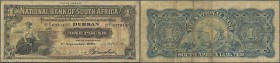 South Africa: Natal Issue of National Bank of South Africa, 1 Pound 1919 P. S392, used with folds and light stain in paper but no holes or tears, pape...