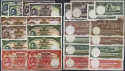 Thailand: Very interesting set with 12 Banknotes of the ND (1953-1956) ”King Rama IX Modified Portrait” Issue with 2 x 1 Baht P.74c diff. Signatures i...