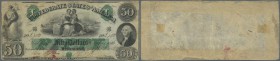 United States of America - Confederate States: 50 Dollars Richmond 1861, P.5, highly rare Banknote in well worn condition restored and repaired along ...