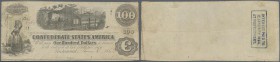 United States of America - Confederate States: 100 Dollars 1863 P. 43b, folds and creases inpaper, one minor border tear, fixed with small pice of tap...