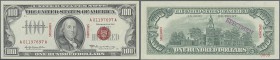 United States of America: 100 Dollar 1966A Red Seal SPECIMEN P. 384bs with Specimen overprint and Specimen with regular serial number but Specimen ove...