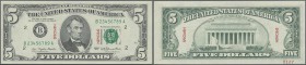 United States of America: 5 Dollars 1977 SPECIMEN P. 463as with Specimen overprint and Specimen serial number B23456789A, rare note in condition: UNC.