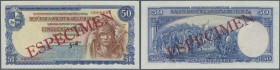 Uruguay: 50 Pesos 1939 Specimen P. 38s, zero serial numbers, red specimen overprint, light handling in paper, condition: aUNC.