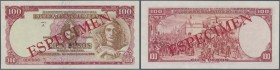 Uruguay: 100 Pesos 1939 Specimen P. 39s, zero serial numbers, red specimen overprint, light handling in paper, light wavy paper at upper border, condi...