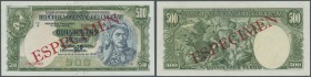 Uruguay: 500 Pesos 1939 Specimen P. 40s, zero serial numbers, red specimen overprint, light handling in paper, condition: aUNC.
