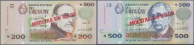Uruguay: set of 2 notes containing 200 and 500 Pesos 2006 Specimen P. 89s, 90s in condition: UNC. (2 pcs)