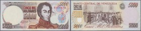 Venezuela: 5000 Bolivares 1998 P. 78s, with watermark, zero serial numbers, without Specimen overprint in condition: UNC.