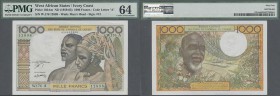 West African States: 1000 Francs ND(1959-65) P. 103Am letter ”A” for IVORY COAST, condition: PMG graded 64 Choice UNC.