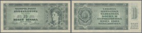 Yugoslavia: 10 Dinara 1950 unissued, P.67S, some minor spots and lightly wavy paper, otherwise perfect. Condition: aUNC