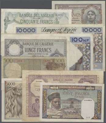 Algeria: large lot of 344 banknotes from Algeria and Tunisia, containing many di...