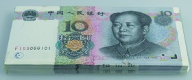 China: Bundle with 100 pcs. China 10 Yuan 1999, P.898 in UNC