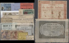 France: Huge collection France Assignates, regional Notgeld, Bon de Solidarité, Tresor issues and some other documents and checks in 3 collectors book...