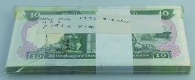 Hong Kong: Bundle with 100 pcs. Hong Kong 10 Dollars 1992, P.191a in aUNC/UNC