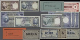 Iceland: lot of about 100 banknotes from Iceland plus about 80 complete booklets of purchase vouchers of Stockholm as well as about 200 single voucher...