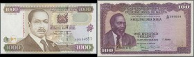Africa: Collectors book with 81 Banknotes from Kenya, Lesotho, Libya and Liberia with many complete series, comprising for example Kenya 20 Shillings ...