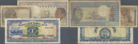 Africa: Small lot with 3 Banknotes Djibouti - Banque de L'Indochine 10 Francs ND(1946) P.19 (F-), Gabon 1000 Francs ND(1980's) P.3b (F-) and Southwest...