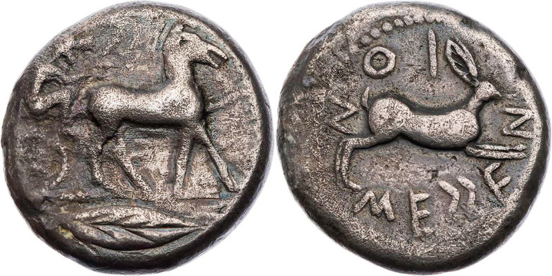 SIZILIEN MESSANA
 AR-Tetradrachme 465-462/1 v. Chr. Vs.: Wagenlenker in Maultie...