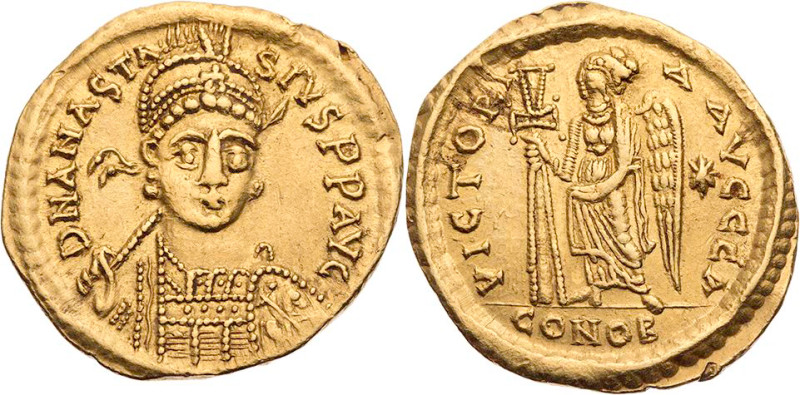 BYZANZ
Anastasius I., 491-518. AV-Solidus 492-507 Constantinopolis, 1. Offizin ...