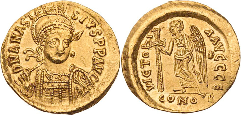 BYZANZ
Anastasius I., 491-518. AV-Solidus 492-507 Constantinopolis, 5. Offizin ...