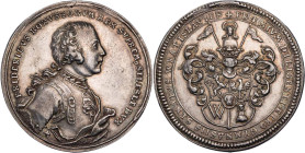 BRANDENBURG - PREUSSEN PREUSSEN, KÖNIGREICH
Friedrich II., 1740-1786. Silbermedaille o. J. (1741) unsigniert, v. G. W. Kittel Schulprämie der Stadt B...