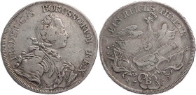BRANDENBURG - PREUSSEN PREUSSEN, KÖNIGREICH
Friedrich II., 1740-1786. Reichstaler 1750 B Breslau Vs.: geharnischtes Brustbild n. r., Rs.: Adler auf W...