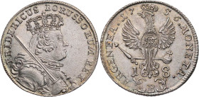 BRANDENBURG - PREUSSEN PREUSSEN, KÖNIGREICH
Friedrich II., 1740-1786. 18 Kreuzer 1756 B Breslau Vs.: geharnischtes Brustbild mit Krone und geschulter...