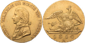 BRANDENBURG - PREUSSEN PREUSSEN, KÖNIGREICH
Friedrich Wilhelm III., 1797-1840. Doppelter Friedrichs d'or 1814 A AKS 1; Fb. 2421; J. 105; Olding 206. ...